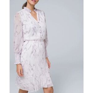 White House Black Market Purple Snakeskin Print Dress SZ 2 Sheer Long Sleeve